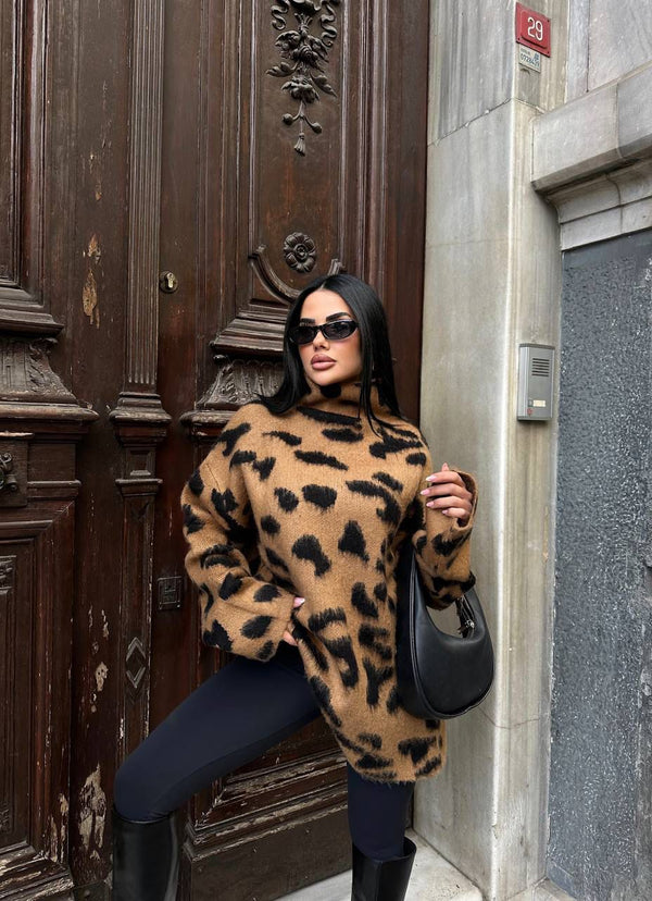 MODANSTA Leopard Turtleneck Sweater