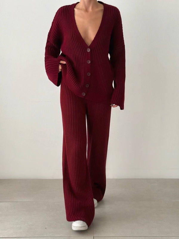 MODANSTA Claret Red Knitwear Suit